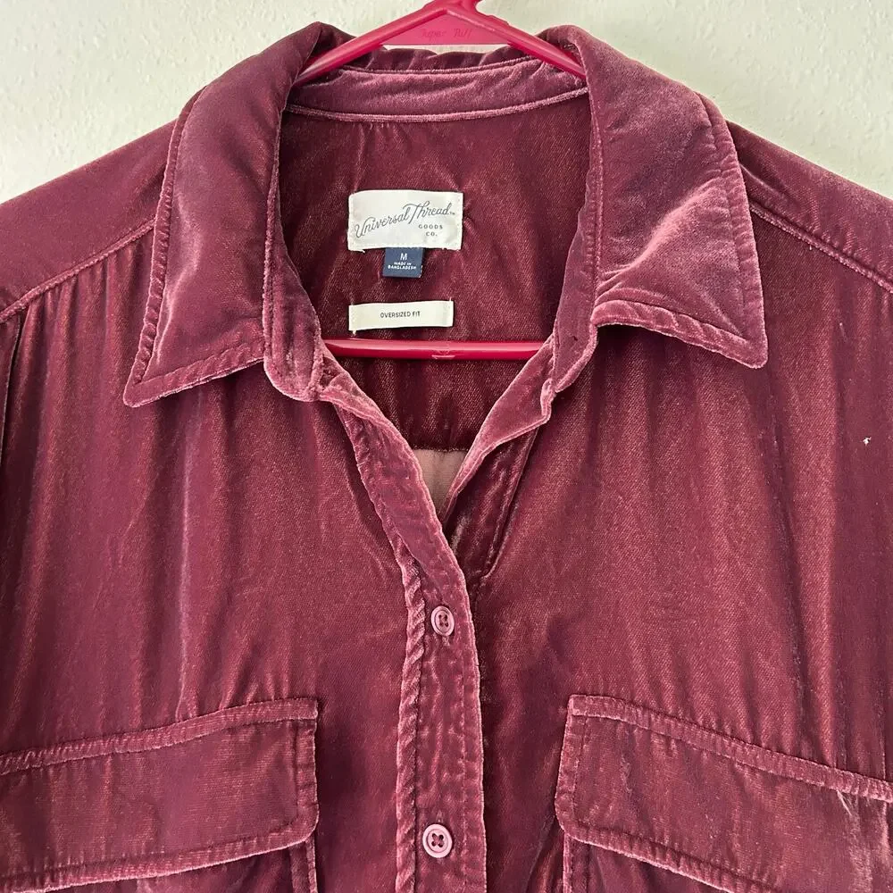 Universal Thread pink Velvet Oversized Button Up Shirt M - Picture 5 of 10